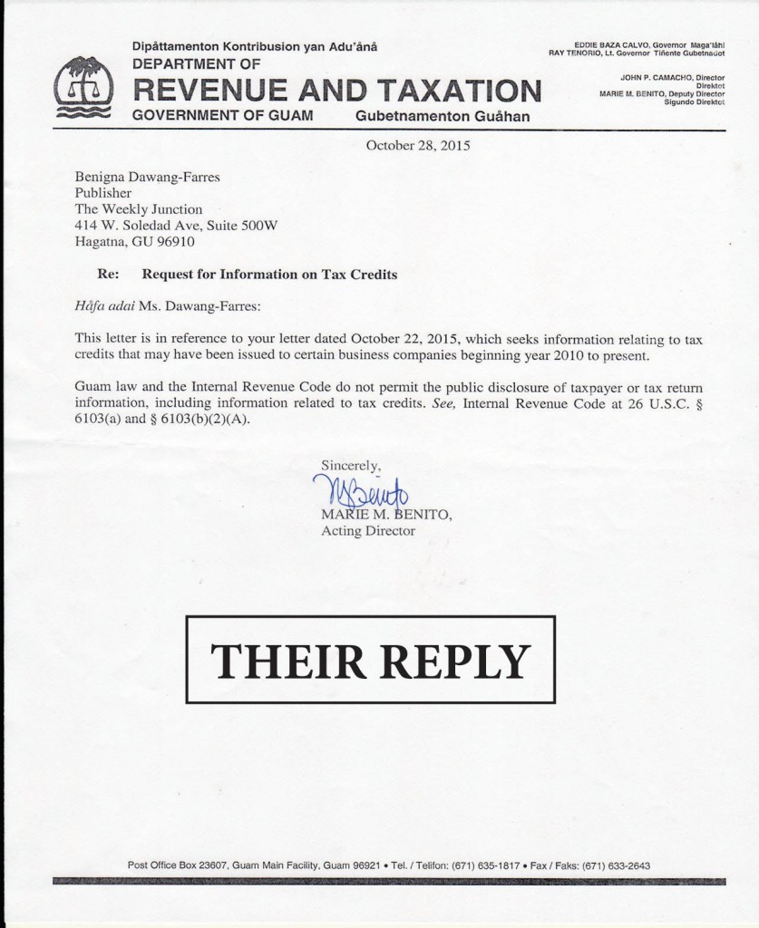 Reply from Department of Revenue and Taxation